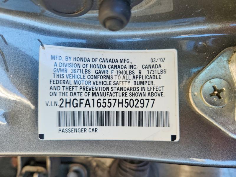 57203846 :رقم المزاد ، 2HGFA16557H502977 vin ، 2007 Honda Civic مزاد بيع