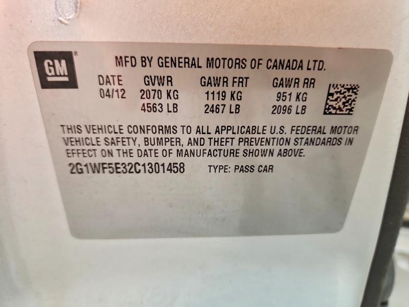 Продаж на аукціоні авто 2012 Chevrolet Impala, vin: 2G1WF5E32C1301458, номер лоту: 57190966