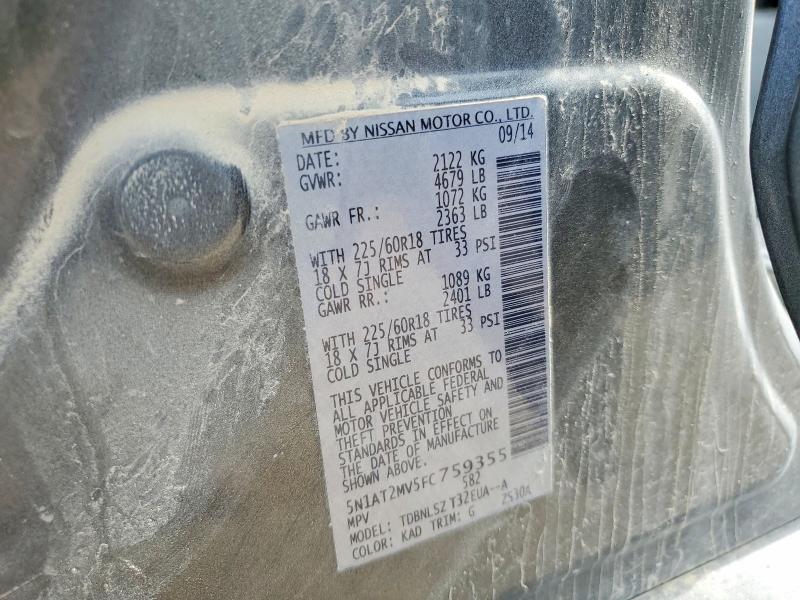 2015 Nissan Rogue მანქანა იყიდება აუქციონზე, vin: 5N1AT2MV5FC759355, აუქციონის ნომერი: 55867056