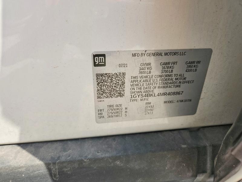 2021 Cadillac Escalade მანქანა იყიდება აუქციონზე, vin: 1GYS4BKL4MR408867, აუქციონის ნომერი: 59006546