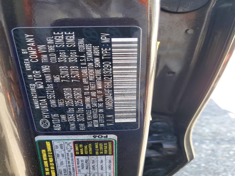 57947946 :رقم المزاد ، KM8SM4HF6HU213290 vin ، 2017 Hyundai Santa Fe مزاد بيع
