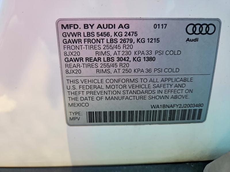56977916 :رقم المزاد ، WA1BNAFY2J2003480 vin ، 2018 Audi Q5 مزاد بيع