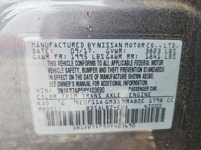 Продаж на аукціоні авто 2017 Nissan Sentra, vin: 3N1AB7AP5HY403690, номер лоту: 57518496
