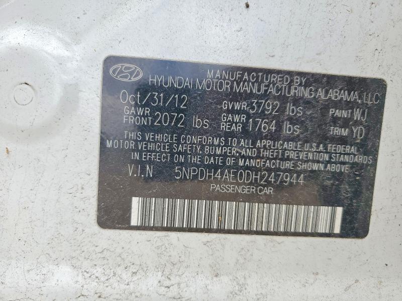 Продаж на аукціоні авто 2013 Hyundai Elantra, vin: 5NPDH4AE0DH247944, номер лоту: 57850196