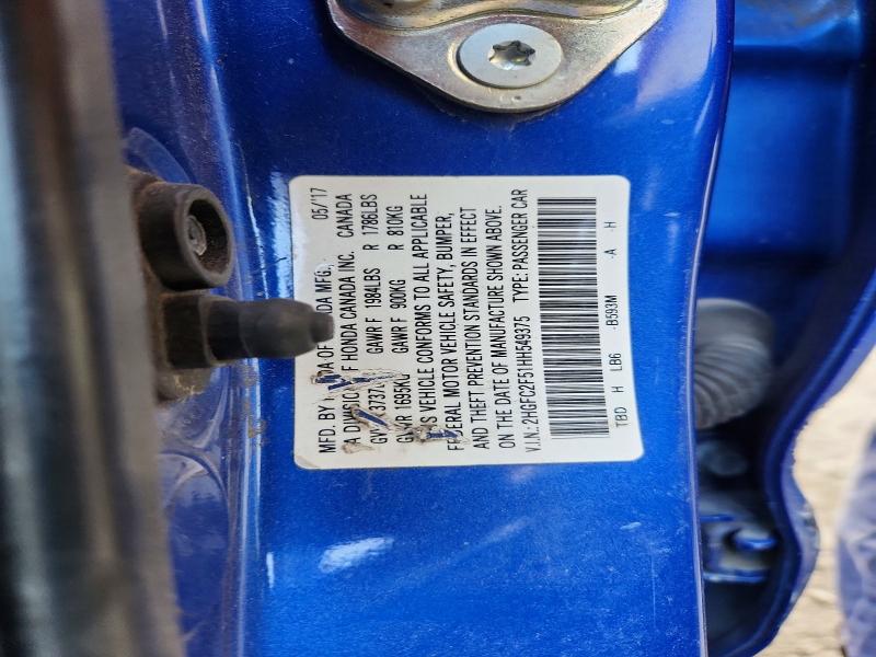 56122016 :رقم المزاد ، 2HGFC2F51HH549375 vin ، 2017 Honda Civic مزاد بيع