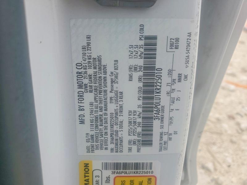 Продажа на аукционе авто 2019 Ford Fusion, vin: 3FA6P0LU1KR225010, номер лота: 55722166