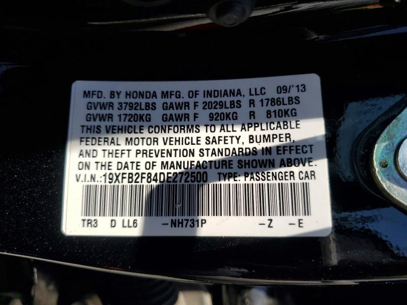 2013 Honda Civic მანქანა იყიდება აუქციონზე, vin: 19XFB2F84DE272500, აუქციონის ნომერი: 55842986