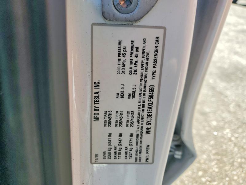 Продажа на аукционе авто 2020 Tesla Model 3, vin: 5YJ3E1EAXLF504650, номер лота: 57569606