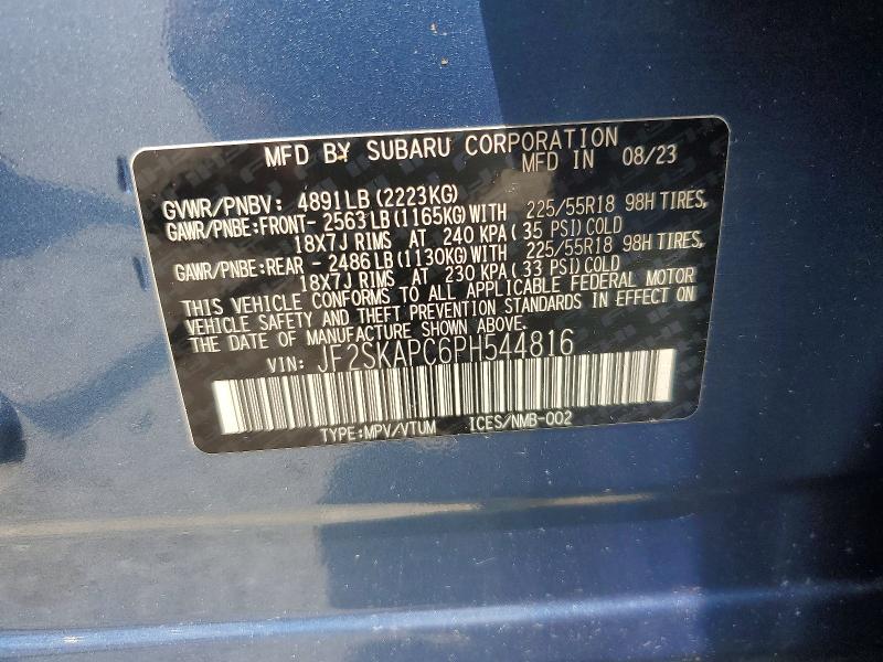 2023 Subaru Forester მანქანა იყიდება აუქციონზე, vin: JF2SKAPC6PH544816, აუქციონის ნომერი: 57518966