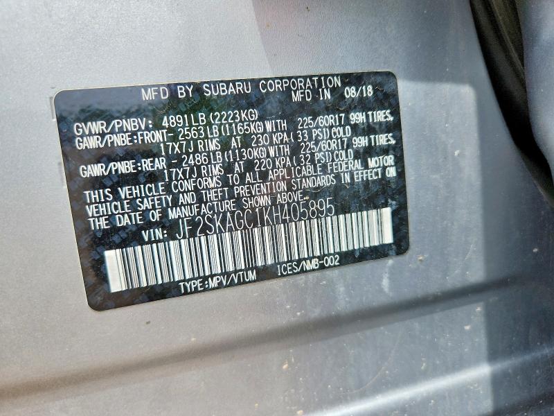 Продажа на аукционе авто 2019 Subaru Forester, vin: JF2SKAGC1KH405895, номер лота: 56929786