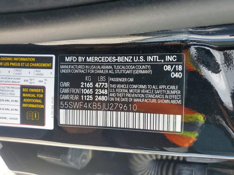 Продажа на аукционе авто 2018 Mercedes-benz C, vin: 55SWF4KB5JU279610, номер лота: 59161306