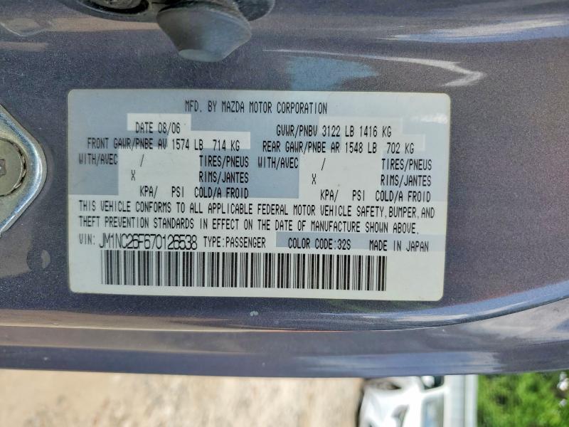 Aukcja sprzedaży 2007 Mazda Mx-5 Miata, vin: JM1NC26F670126538, numer aukcji: 58938406