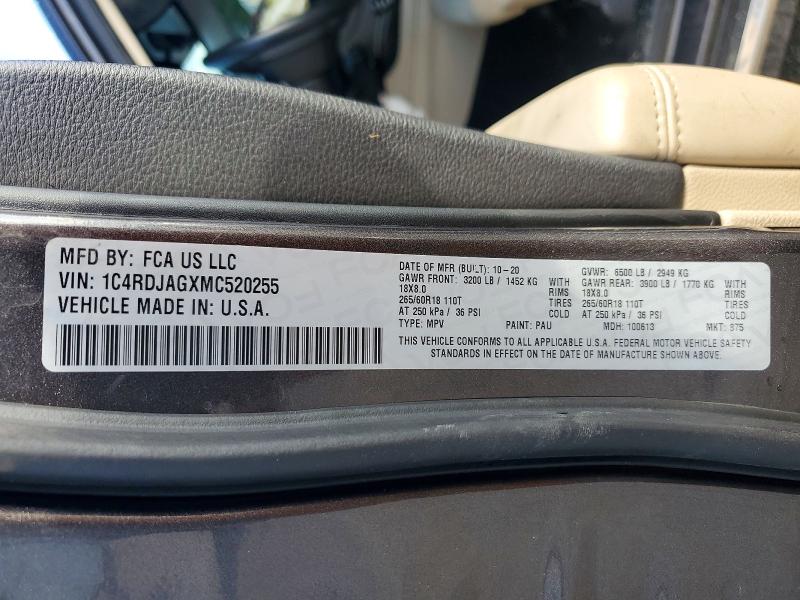 Продажа на аукционе авто 2021 Dodge Durango, vin: 1C4RDJAGXMC520255, номер лота: 58908046