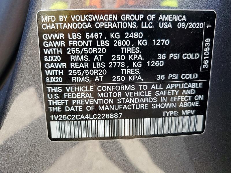 Продажа на аукционе авто 2020 Volkswagen Atlas Cross Sport, vin: 1V25C2CA4LC228887, номер лота: 59539296