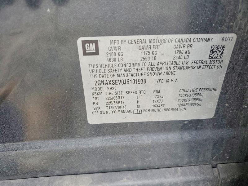 Aukcja sprzedaży 2018 Chevrolet Equinox, vin: 2GNAXSEV0J6101930, numer aukcji: 57403426