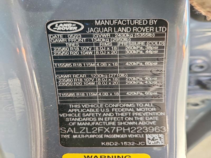 Продаж на аукціоні авто 2023 Land Rover Range Rover Evoque, vin: SALZL2FX7PH223963, номер лоту: 55644716