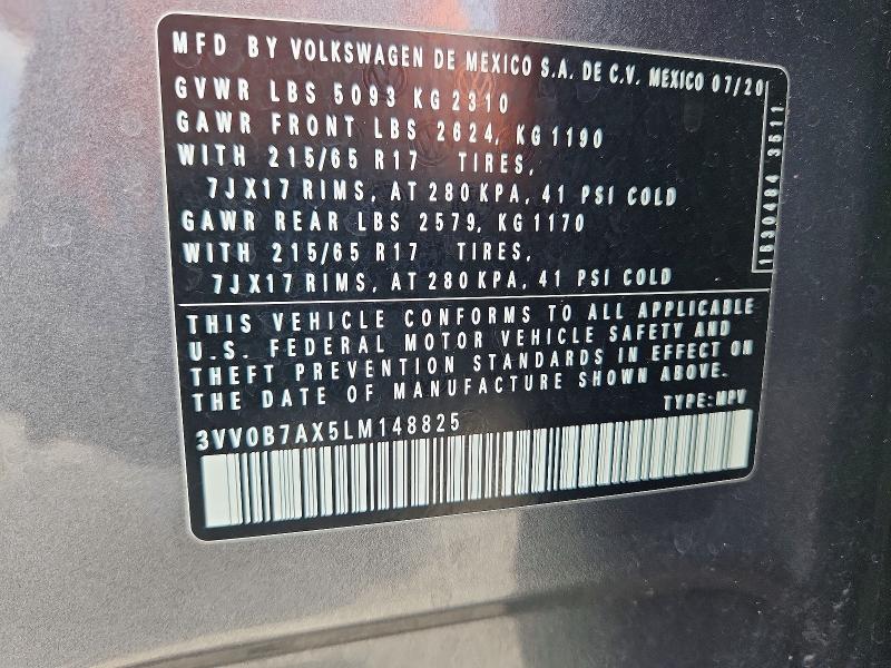 Aukcja sprzedaży 2020 Volkswagen Tiguan, vin: 3VV0B7AX5LM148825, numer aukcji: 58887256