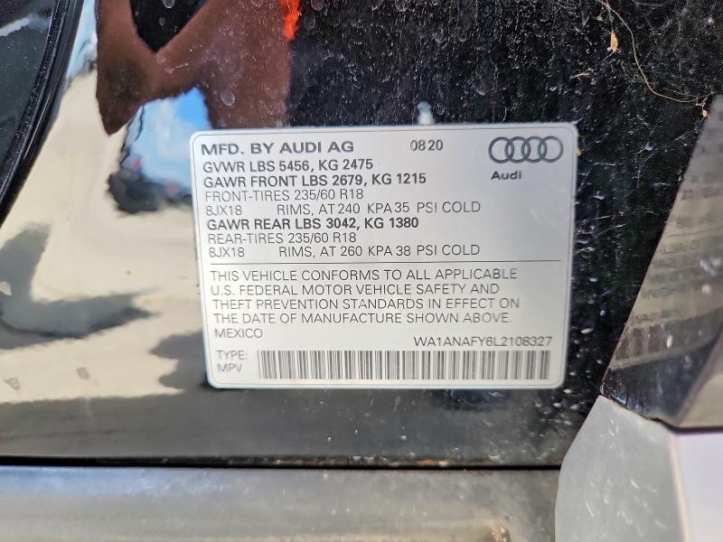 Продаж на аукціоні авто 2020 Audi Q5, vin: WA1ANAFY6L2108327, номер лоту: 56943656