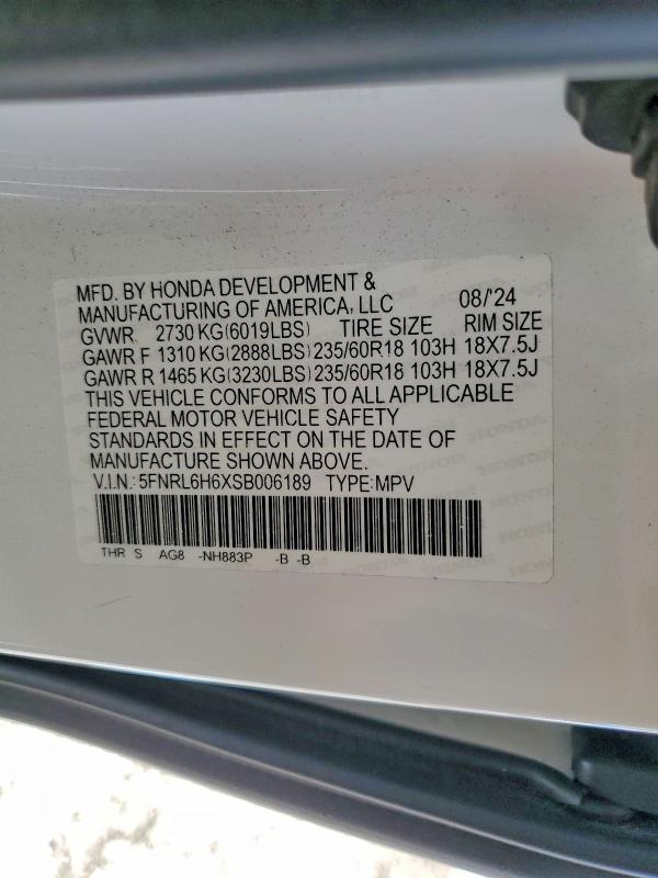 Продаж на аукціоні авто 2025 Honda Odyssey, vin: 5FNRL6H6XSB006189, номер лоту: 56656716