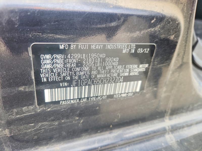 Aukcja sprzedaży 2012 Subaru Impreza, vin: JF1GPAC65CH232704, numer aukcji: 55613896