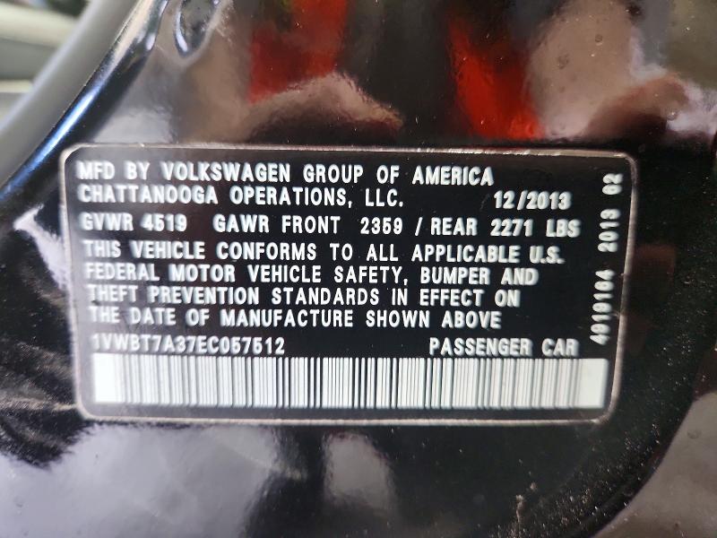 Aukcja sprzedaży 2014 Volkswagen Passat, vin: 1VWBT7A37EC057512, numer aukcji: 57638106