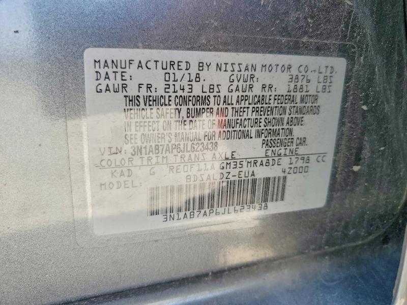 Продажа на аукционе авто 2018 Nissan Sentra, vin: 3N1AB7AP6JL623438, номер лота: 58801006