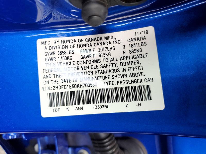 Aukcja sprzedaży 2019 Honda Civic, vin: 2HGFC1E50KH700533, numer aukcji: 57839106