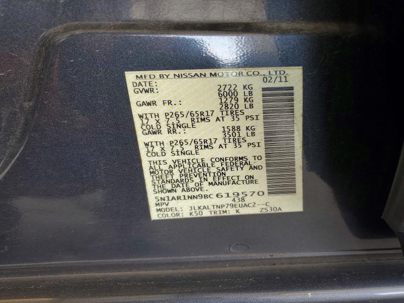 2011 Nissan Pathfinder მანქანა იყიდება აუქციონზე, vin: 5N1AR1NN9BC619570, აუქციონის ნომერი: 57186396
