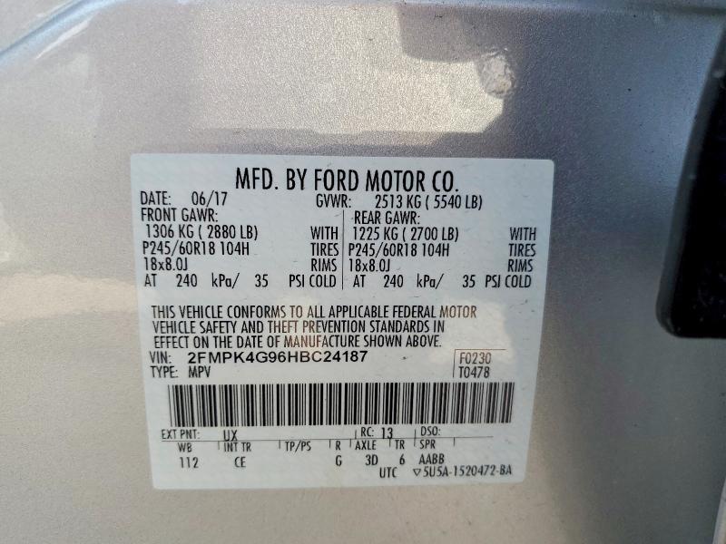 Продаж на аукціоні авто 2017 Ford Edge, vin: 2FMPK4G96HBC24187, номер лоту: 57062786