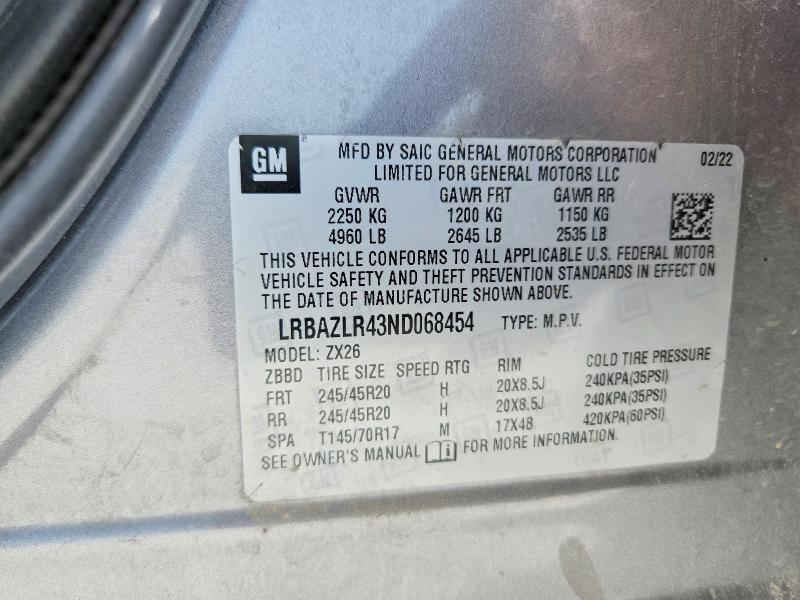 59168656 :رقم المزاد ، LRBAZLR43ND068454 vin ، 2022 Buick Envision مزاد بيع
