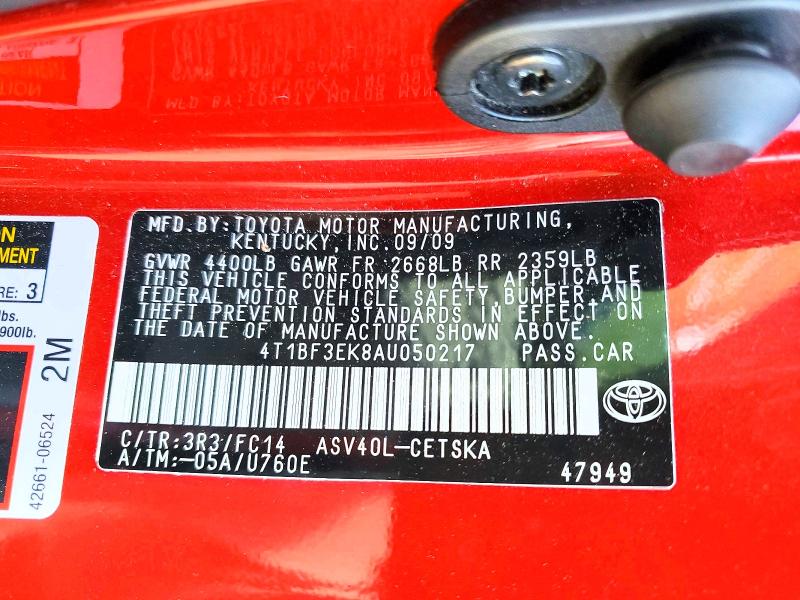 Продажа на аукционе авто 2010 Toyota Camry, vin: 4T1BF3EK8AU050217, номер лота: 56140426