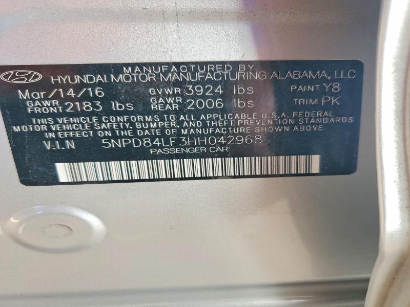 56982126 :رقم المزاد ، 5NPD84LF3HH042968 vin ، 2017 Hyundai Elantra مزاد بيع