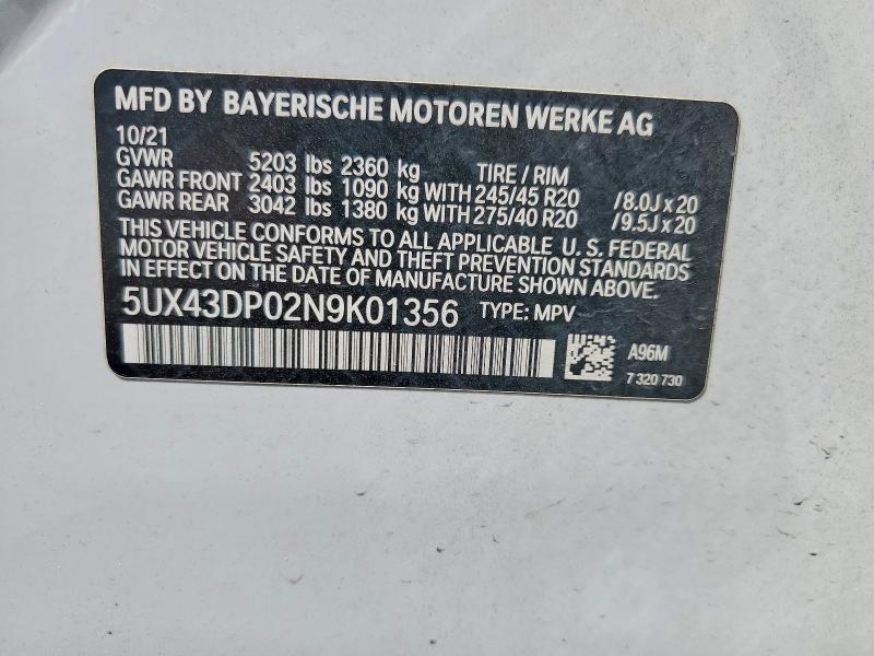 Продаж на аукціоні авто 2022 Bmw X3, vin: 5UX43DP02N9K01356, номер лоту: 57517336