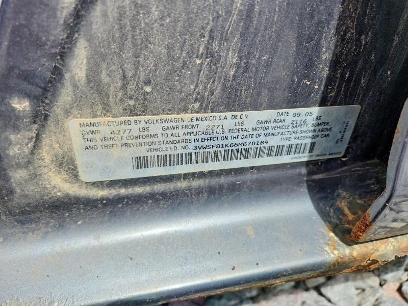 57567016 :رقم المزاد ، 3VWSF81K66M670189 vin ، 2006 Volkswagen Jetta مزاد بيع
