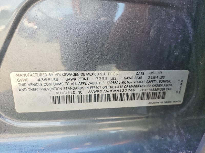 Продажа на аукционе авто 2010 Volkswagen Jetta, vin: 3VWRX7AJ8AM137749, номер лота: 56740326