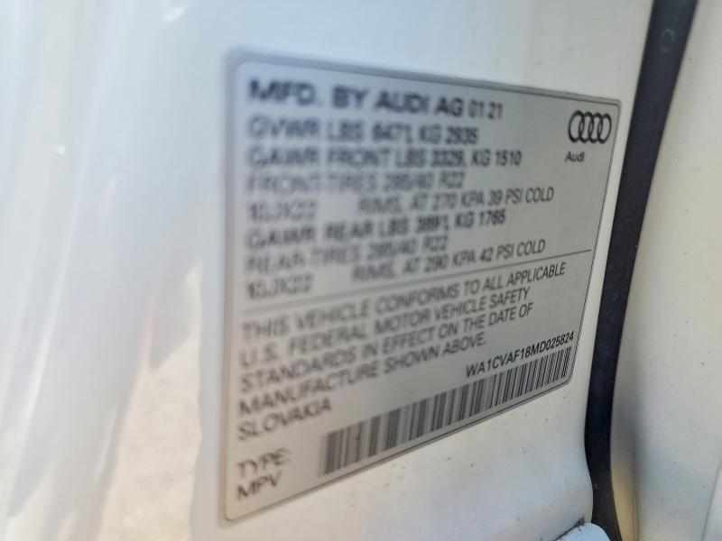 56090156 :رقم المزاد ، WA1CVAF18MD025824 vin ، 2021 Audi Q8 مزاد بيع