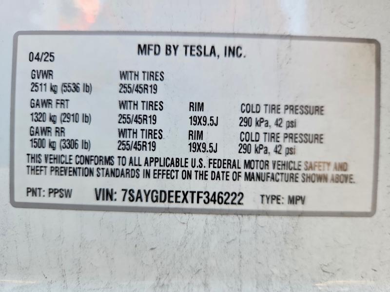 Aukcja sprzedaży 2026 Tesla Model Y, vin: 7SAYGDEEXTF346222, numer aukcji: 55649586