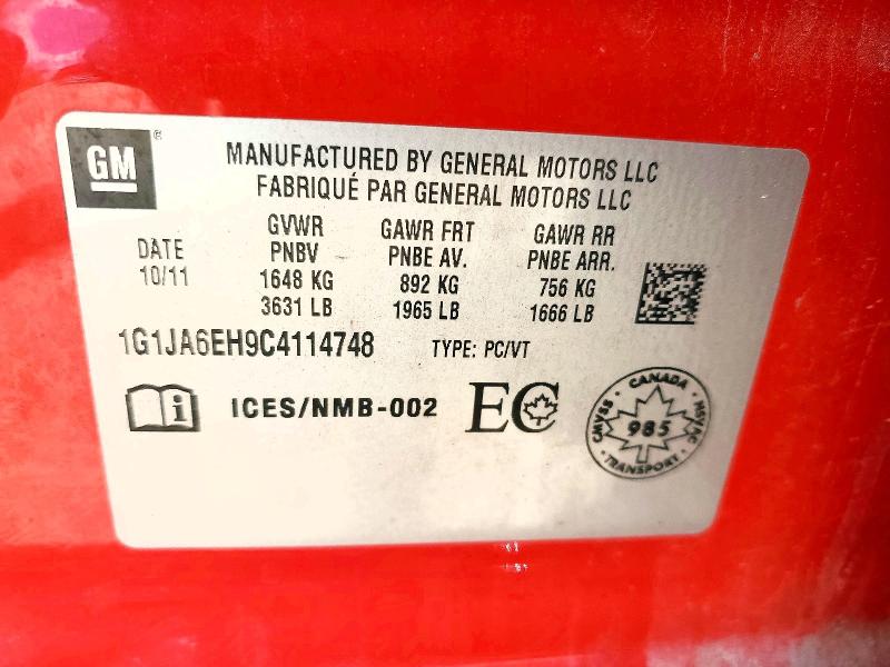 57032606 :رقم المزاد ، 1G1JA6EH9C4114748 vin ، 2012 Chevrolet Sonic مزاد بيع