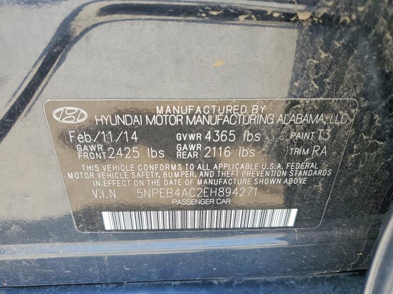 2014 Hyundai Sonata მანქანა იყიდება აუქციონზე, vin: 5NPEB4AC2EH894271, აუქციონის ნომერი: 55840426