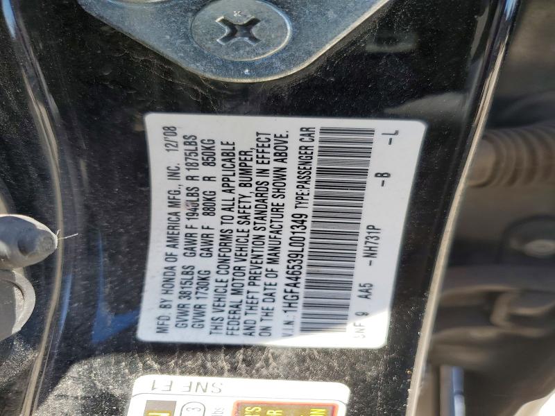 55794116 :رقم المزاد ، 1HGFA46539L001349 vin ، 2009 Honda Civic مزاد بيع