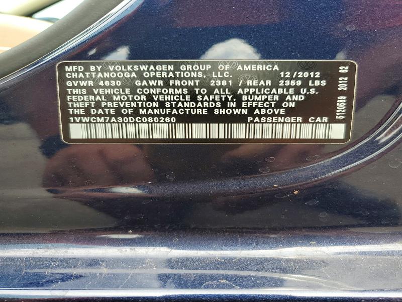 Продажа на аукционе авто 2013 Volkswagen Passat, vin: 1VWCM7A30DC080260, номер лота: 56530066