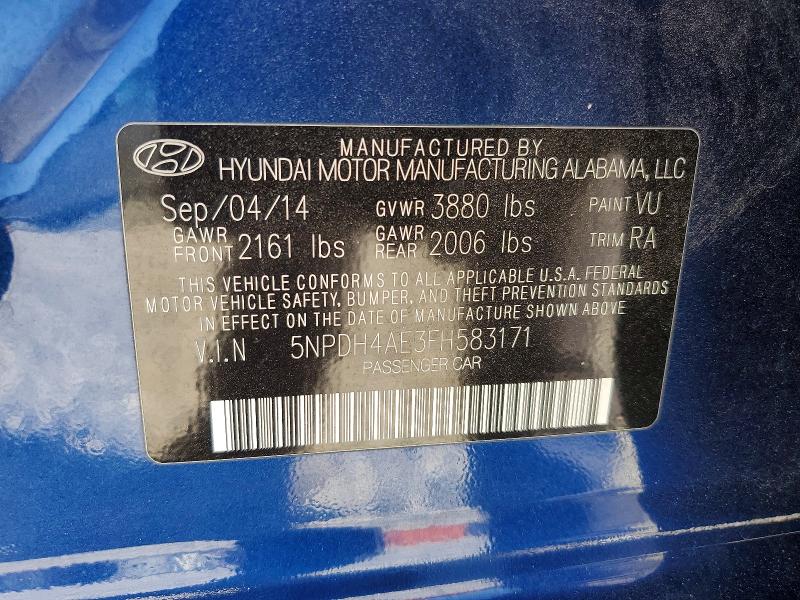 Продаж на аукціоні авто 2015 Hyundai Elantra, vin: 5NPDH4AE3FH583171, номер лоту: 55623396