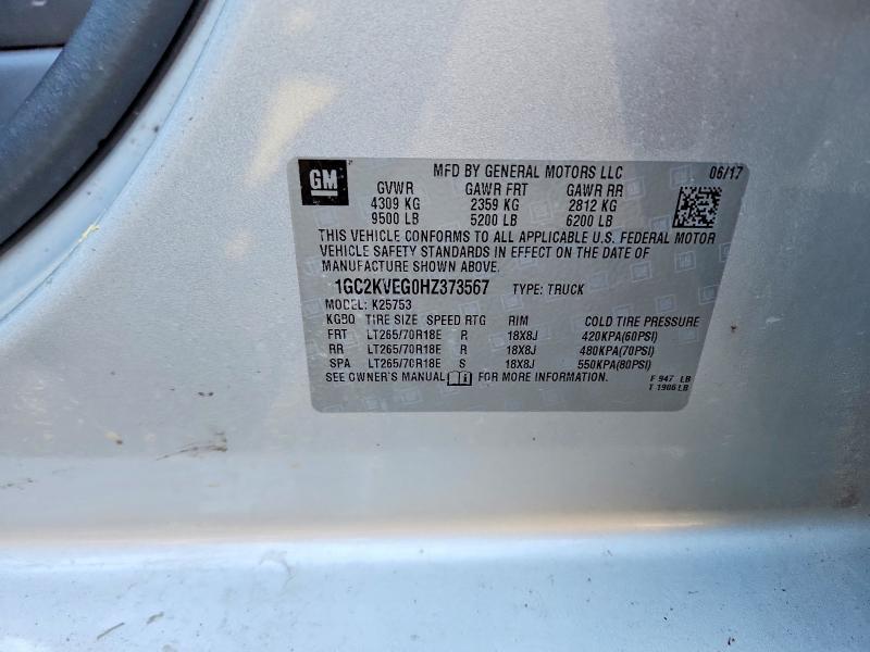 57416406 :رقم المزاد ، 1GC2KVEG0HZ373567 vin ، 2017 Chevrolet Silverado مزاد بيع