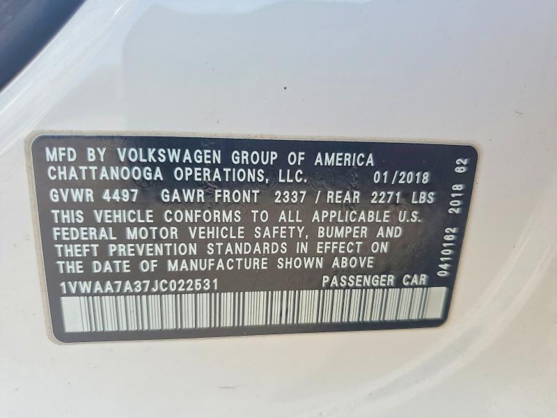 56550476 :رقم المزاد ، 1VWAA7A37JC022531 vin ، 2018 Volkswagen Passat مزاد بيع