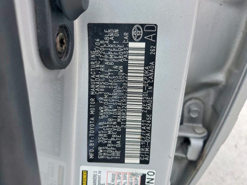 Продаж на аукціоні авто 2005 Toyota Corolla, vin: 2T1BR32E95C338227, номер лоту: 58650336