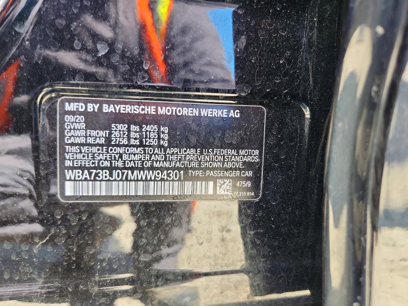 2021 Bmw 540 მანქანა იყიდება აუქციონზე, vin: WBA73BJ07MWW94301, აუქციონის ნომერი: 55507766