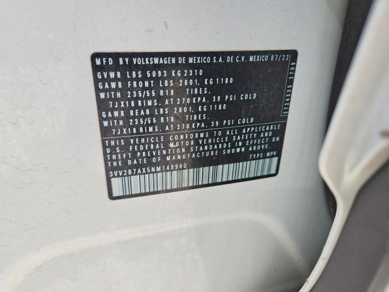57177336 :رقم المزاد ، 3VV2B7AX5NM149940 vin ، 2022 Volkswagen Tiguan مزاد بيع