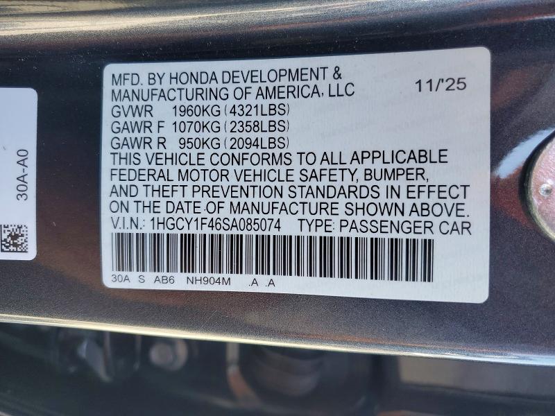 Продаж на аукціоні авто 2025 Honda Accord, vin: 1HGCY1F46SA085074, номер лоту: 55362806