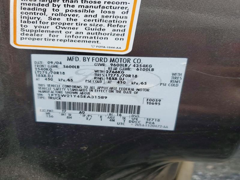 Продаж на аукціоні авто 2005 Ford F250, vin: 1FTSW21Y45EA31589, номер лоту: 58563586