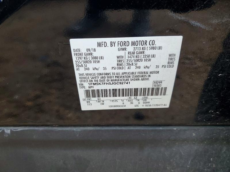 Aukcja sprzedaży 2018 Ford Explorer, vin: 1FM5K7FH5JGC92741, numer aukcji: 56029406